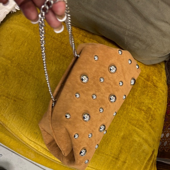 Glamorous Brown Suede Shoulder Bag with Embellishments - Picture 3 of 16